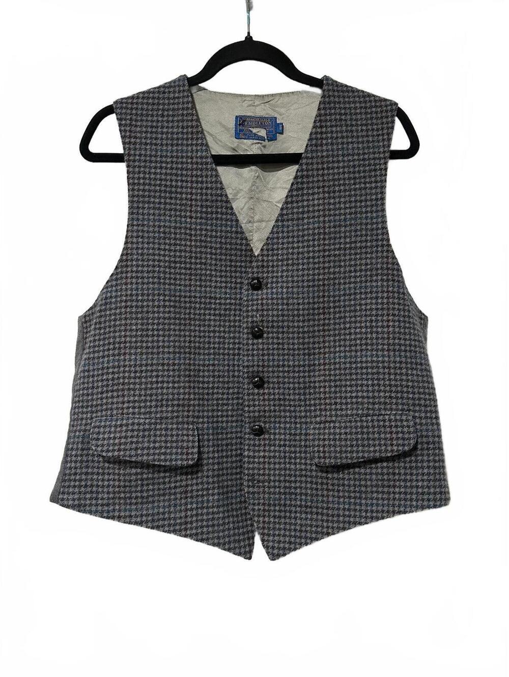 Pendleton wool houndstooth button vest